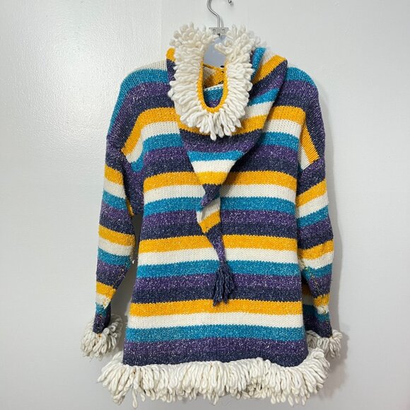 Vintage Incas Arts Crafts Striped Wool Jacket With Fringe Trim & Pockets - Picture 5 of 7